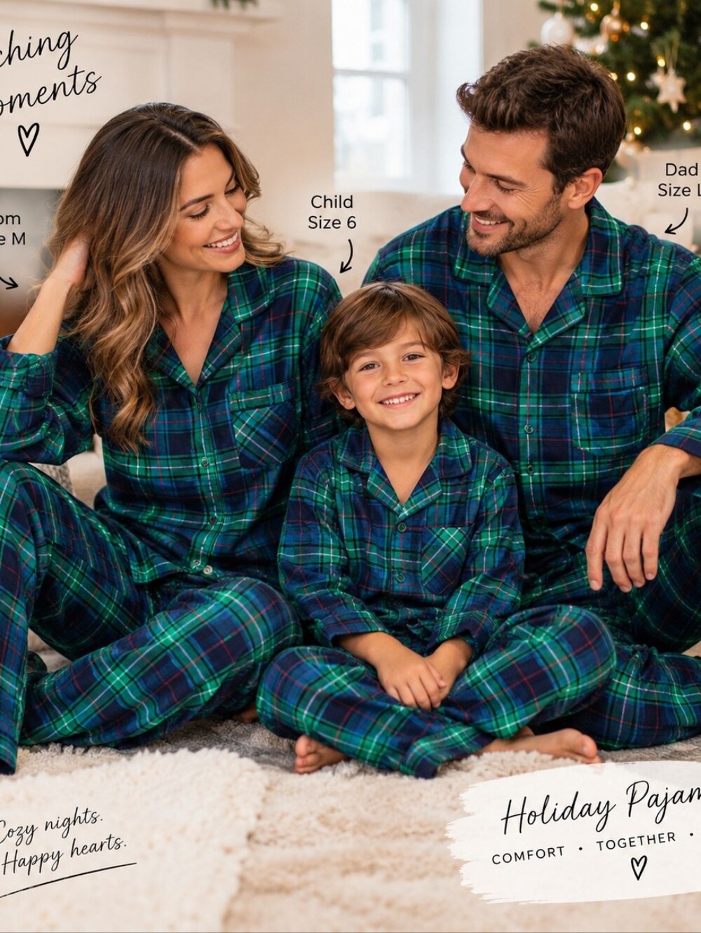 Bundle Family Blue & Green Plaid Pajama Bundle - Cozy Sleepwear Holiday 6, M, XL